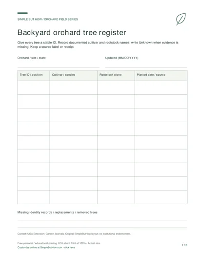 Free Backyard Orchard Inventory PDF - actual first-page preview
