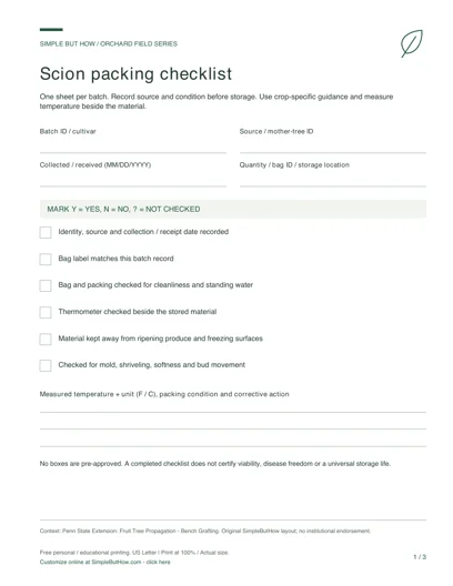 Free Scion Storage Checklist PDF - actual first-page preview