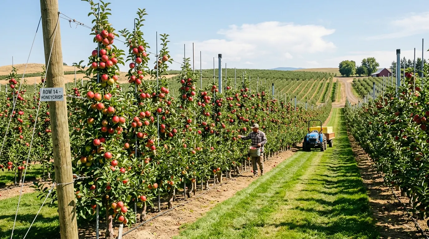 High-density apple orchard used to illustrate Geneva rootstock systems