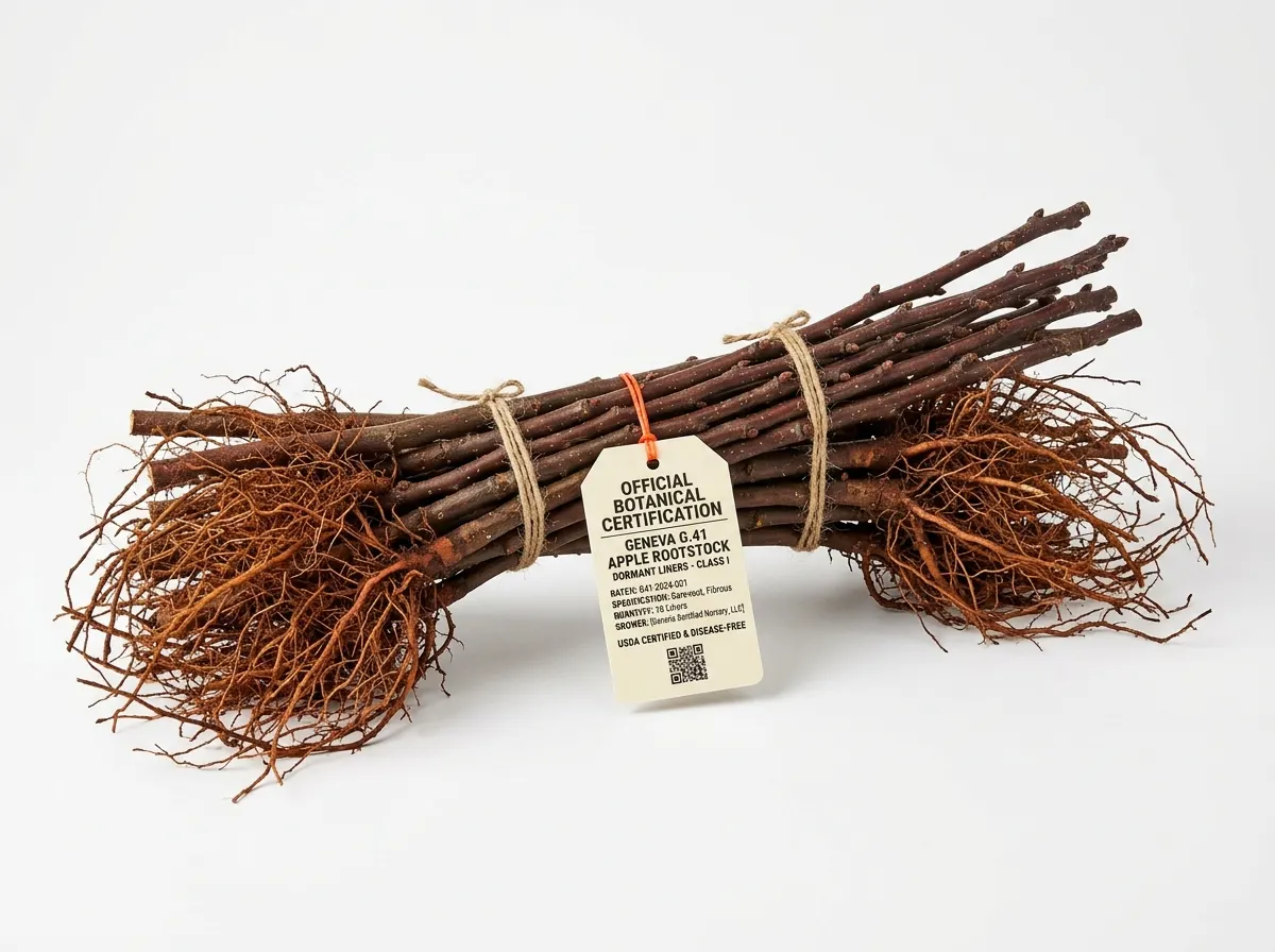 Illustration of bundled dormant Geneva apple rootstock liners